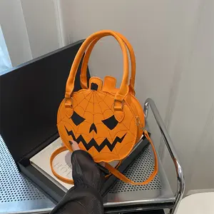 ChicBag Haven Halloween Pumpkin Crossbody Bag Women Large Capacity Double Zipper Lightweight Spacious Adjustable Strap Black Orange Accents