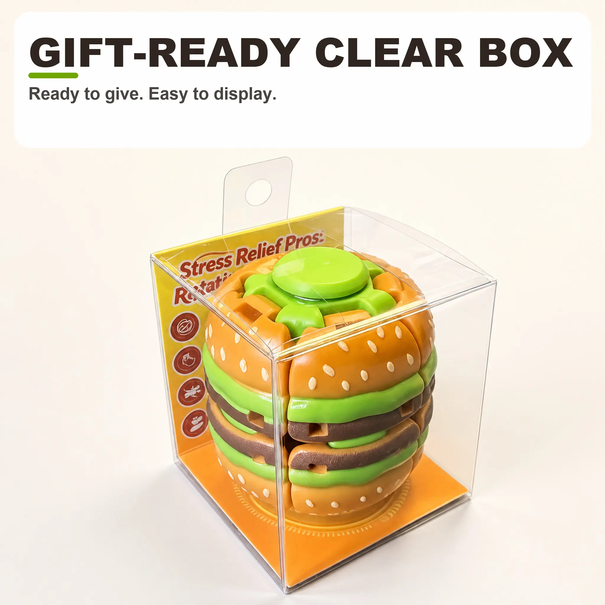 LM Press-to-Spin Transforming Burger Fidget Ball, Burger Fidget Spinner, Smooth Spinning Sensory Gyro Toy, Stress Relief Desk Gadget, Anxiety Relief Fidget Toy, ADHD Focus Aid, Portable Handheld Fidget Gyro for Kids, Teens & Adults