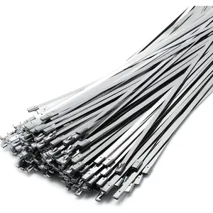 Metal Zip Ties (50 pcs / 11.8 Inch) 304 Stainless Steel, Heavy Duty Self-locking  Ties, for Exhaust Wrap, Chain Link Fence , Heat Resistant Fencing Tie. for Pipe, Auto repair. (50)