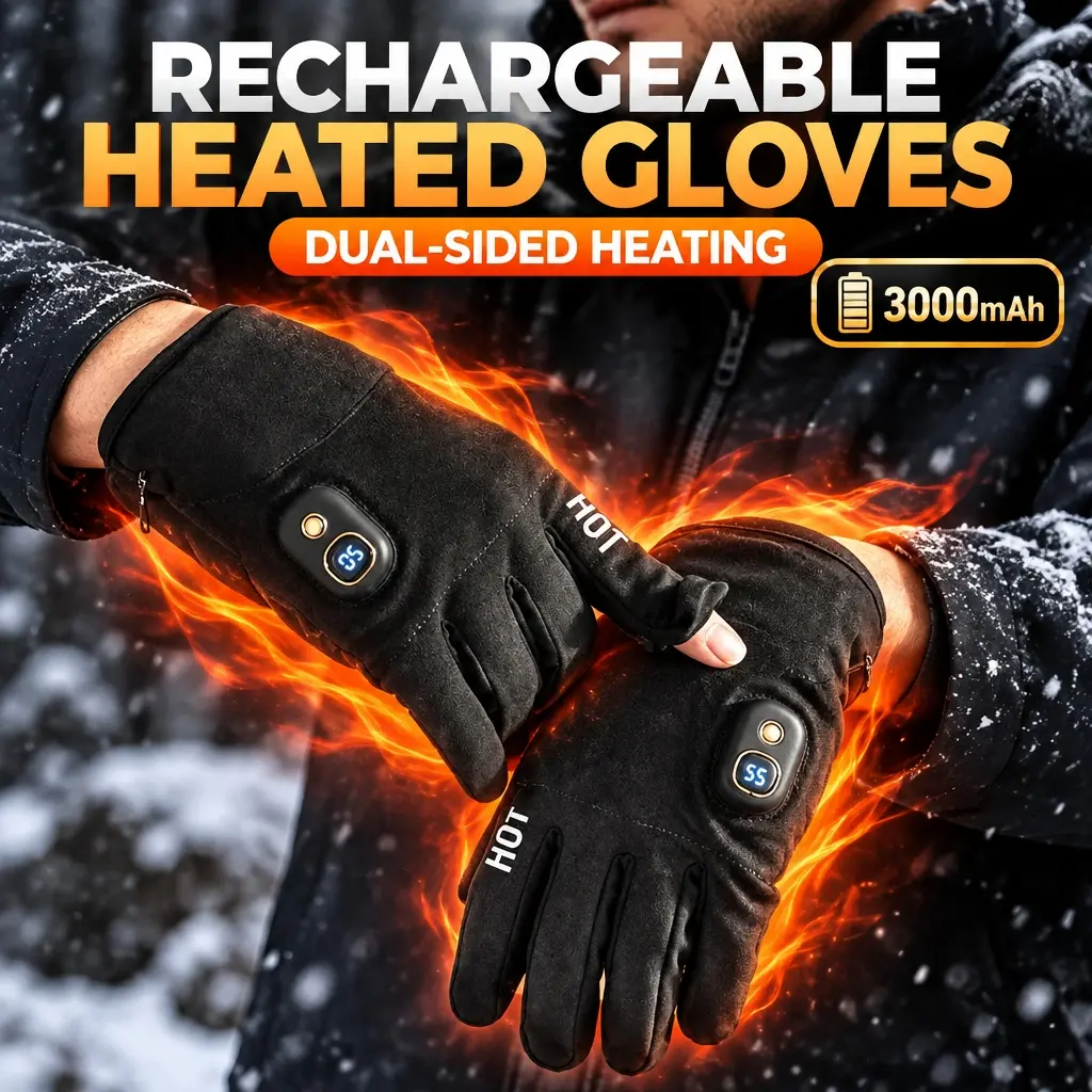 Rechargeable Heated Gloves for Men & Women, Electric Winter Gloves with 3000mAh Battery, 5 Heat Levels, Dual-Sided Palm & Back Hand Heating, Touchscreen Gloves for Cycling, Outdoor & Cold Weather
