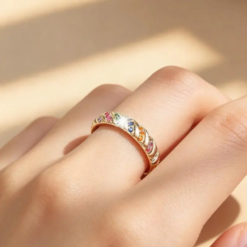 1PC thin colored ring, elegant and fashionable style, closely arranged and shining charmingly, is a fashionable accessory for women to add charm during commuting or dating