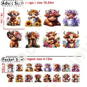 Animals DTF Iron On Heat Transfer Vinyl Bundle DIY 8 PCS A4 & 16 PCS A7 Sizes for Fabric Cloth Transfer