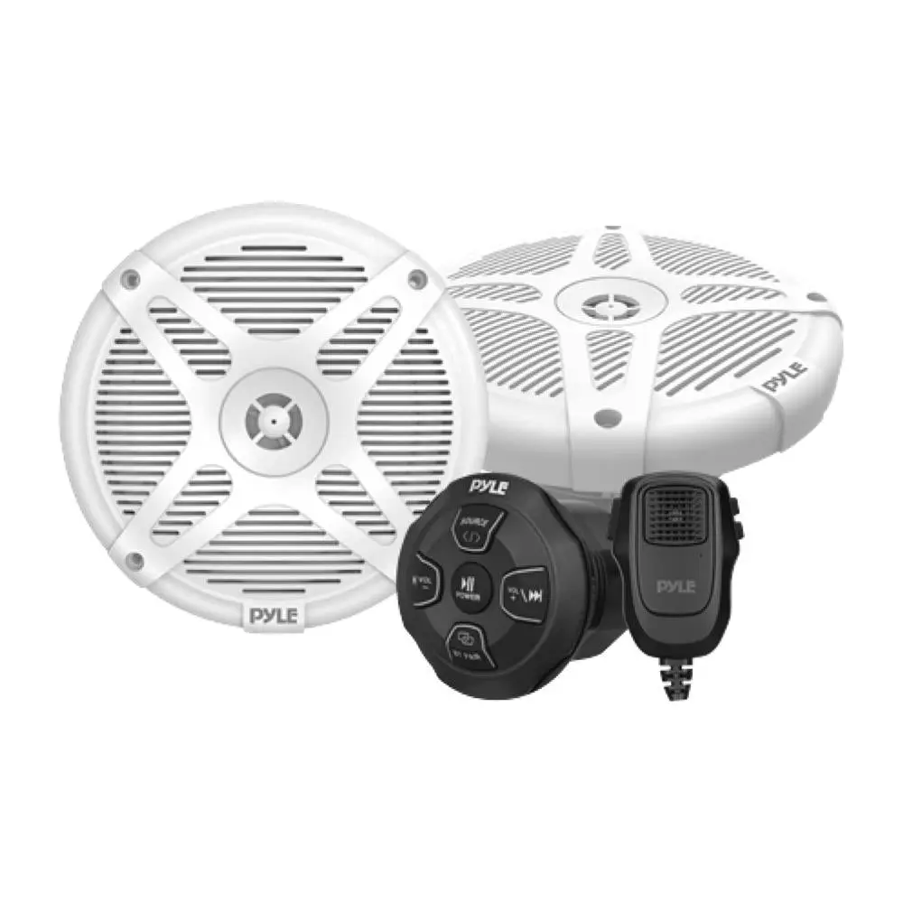 Marine Bluetooth Speaker Kit - White | 300W 2-Channel Waterproof Speaker System with Amplified Wireless Control Unit, Handheld Microphone & Installation Kit - Flush Mount Full Range Stereo Audio System