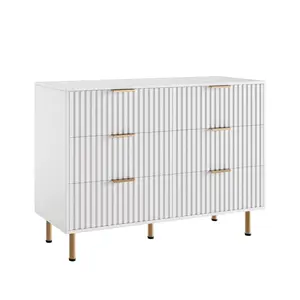 Garvee Fluted Modern 6 Drawer Dresser, 47.2 inch Wide Chest of Drawers with Deep Storage and Wide Top, Elegant Wooden Organizer for Bedroom, Living Room, Hallway in White Finish