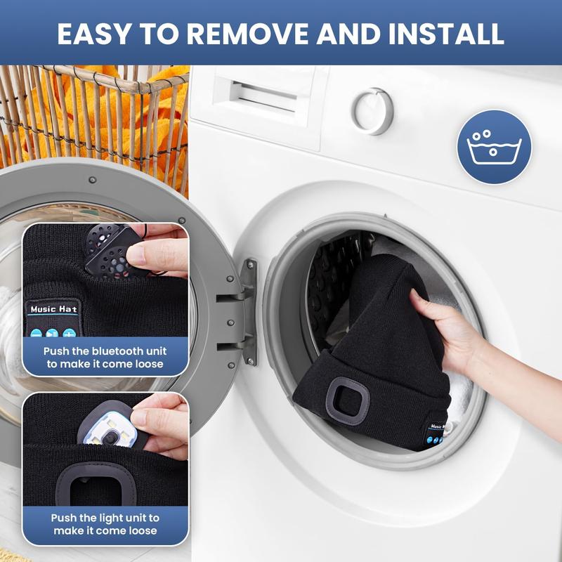 Bluetooth Beanie Hat with Light, Headlamp Cap with Headphones and Built-in Speaker Mic, Gifts for Men Women Teen gat  korean Unisex Fisherman Watch marquee red football