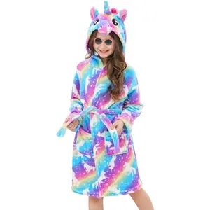 KF5-NG18 Girls Fleece Hooded Robe Toddler Warm Fuzzy Bathrobe