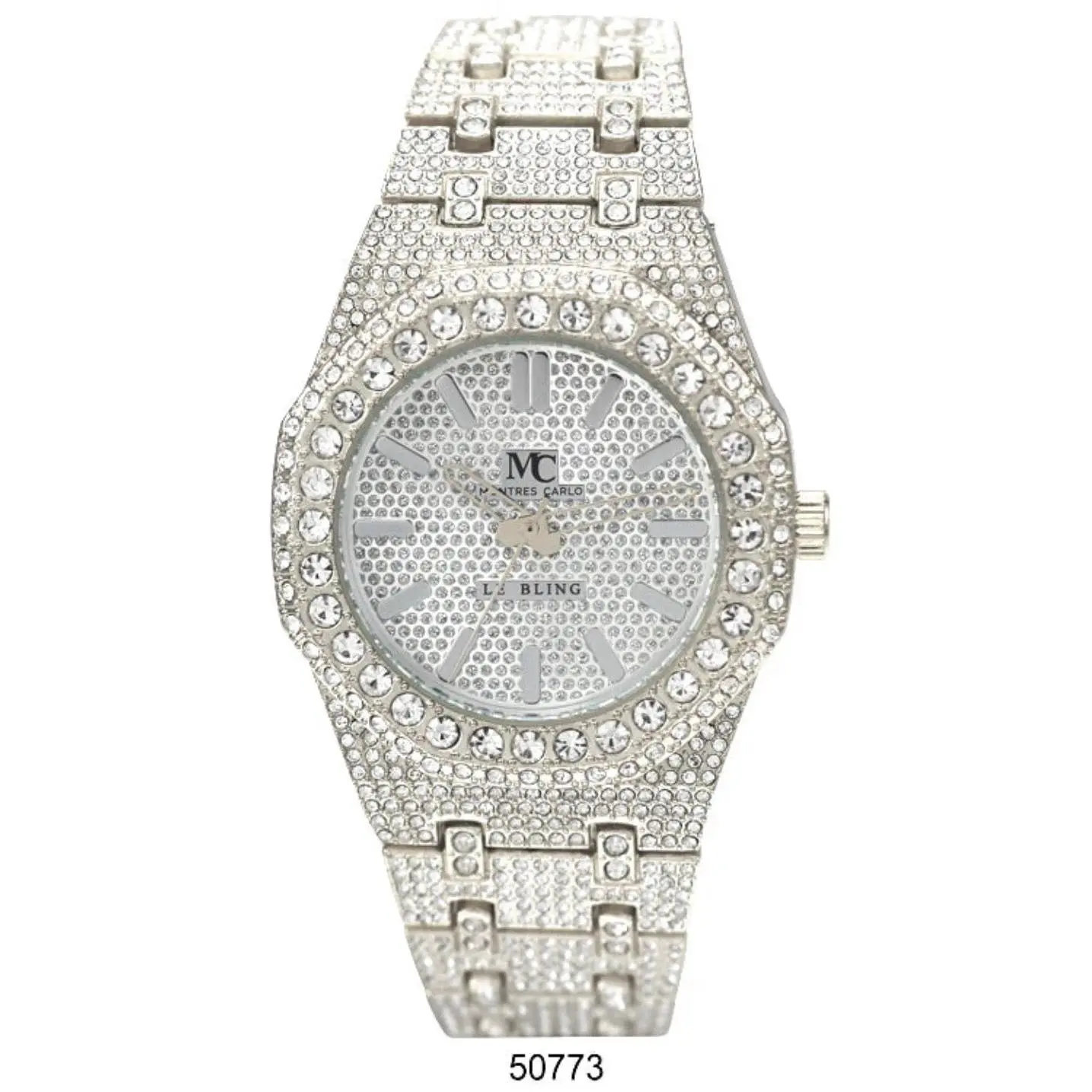 Montres Carlo Iced Out Metal Band Watch (50773)