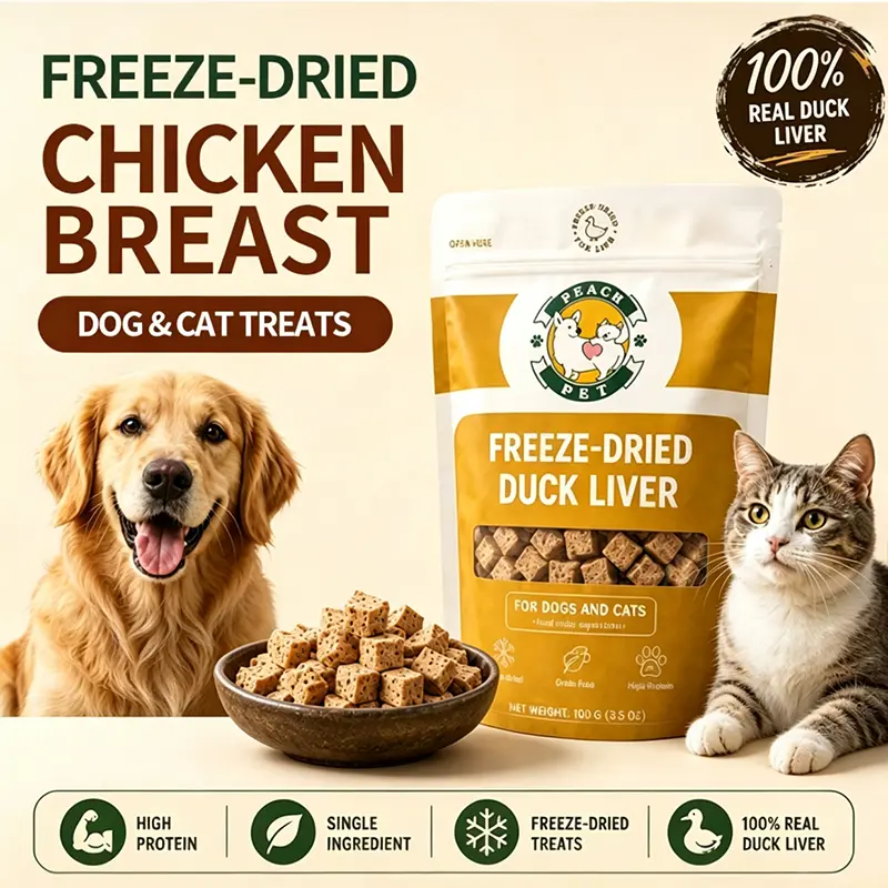Peach Pet Freeze Dried Duck Liver Dog & Cat Treats, 3.5oz High-Protein Organ Protein Snacks with No Additives for Pets