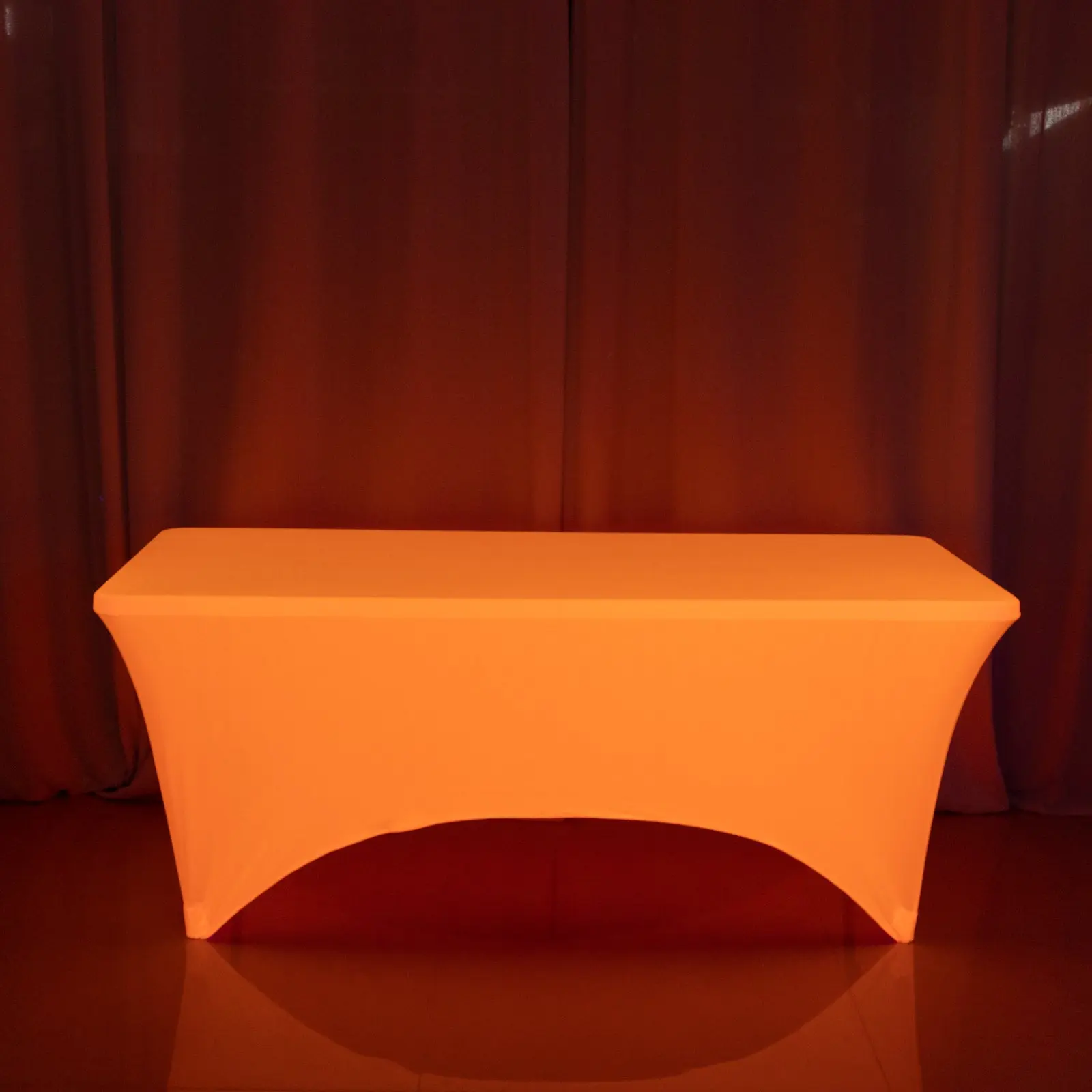 Glow Neon Orange Spandex Stretch Tablecloth - 6ft Fitted, Wrinkle-Free Washable Cover for Rectangular Outdoor Tables