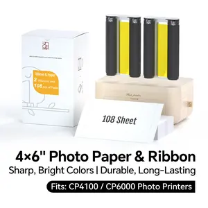 Hanin 4x6'' Photo Paper and Cartridges 108 Sheets and 2 Ribbons Refill for CP4100/CP6000 Photo Printer Thermal Transfer