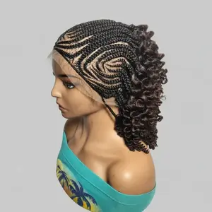 Braided Wig. Cornrow Braids with Spring Curls Back. Full Lace Baby Hair.
