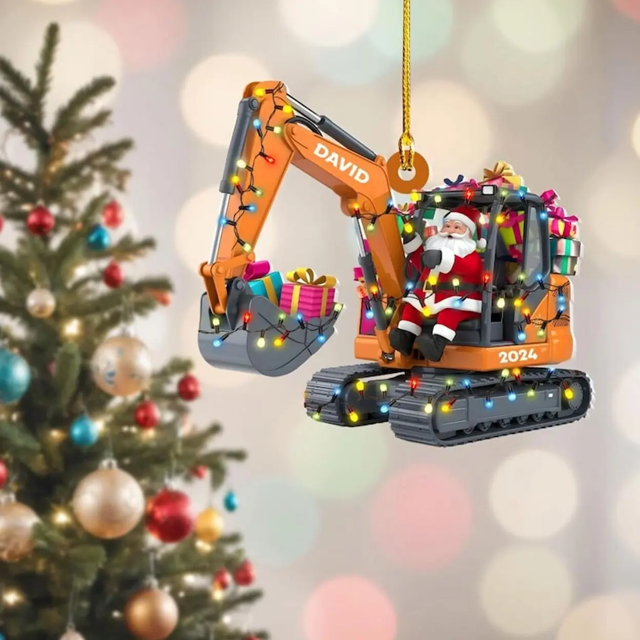 Personalized Excavator Christmas Ornament: Construction Vehicle Keepsake