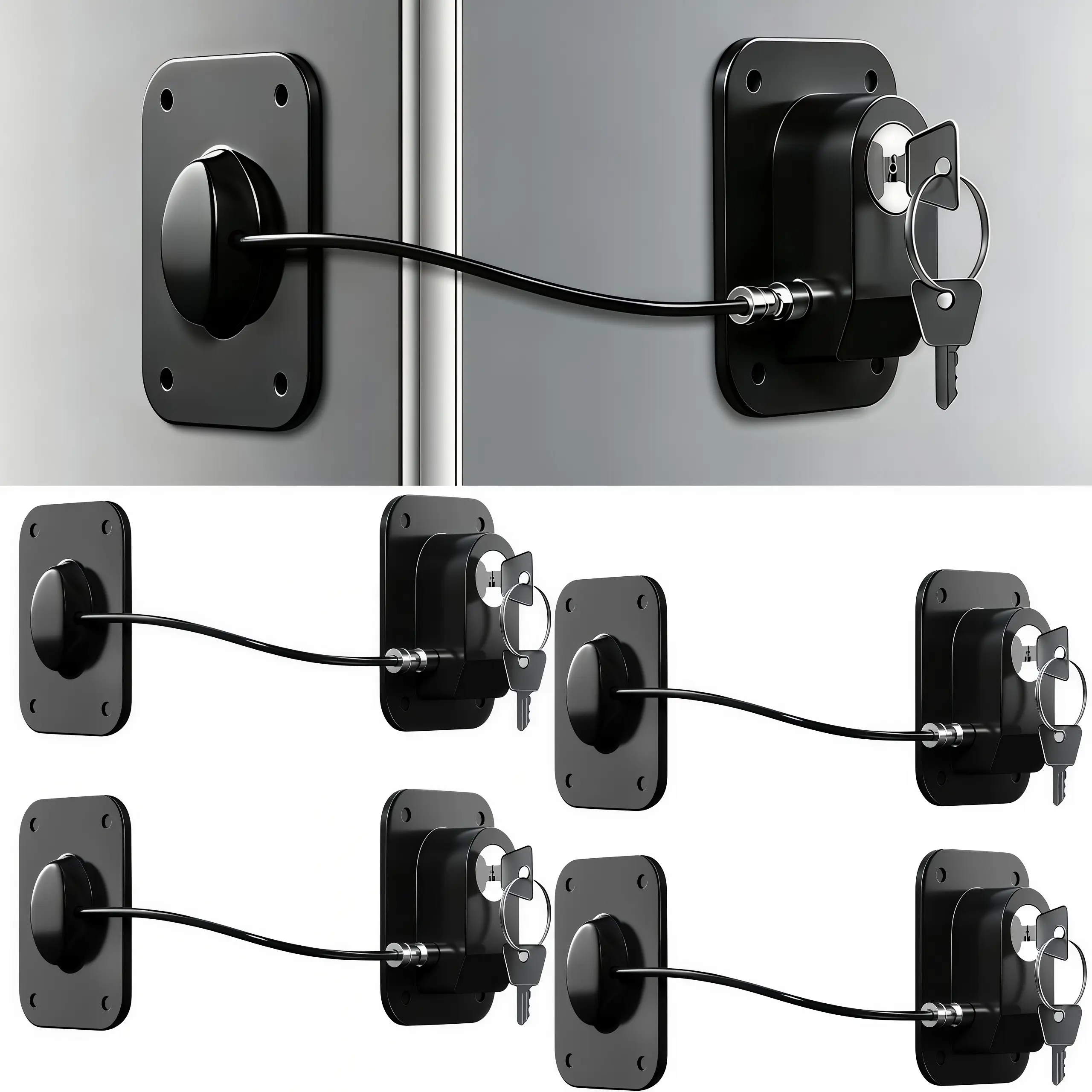 LMMAKE 4PCS Refrigerator and Cabinet Locks with Keys Silicone Wire Protection Easy to Install and Use Black