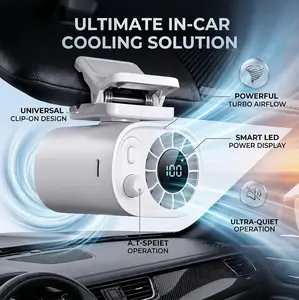 Clip-On Car Fan, Portable USB Rechargeable Car Seat Headrest Fan with LED Display,  Ultra Quiet Turbo Airflow, Universal Cooling Fan for SUV Truck Backseat, Summer Must-Have Interior Gadget