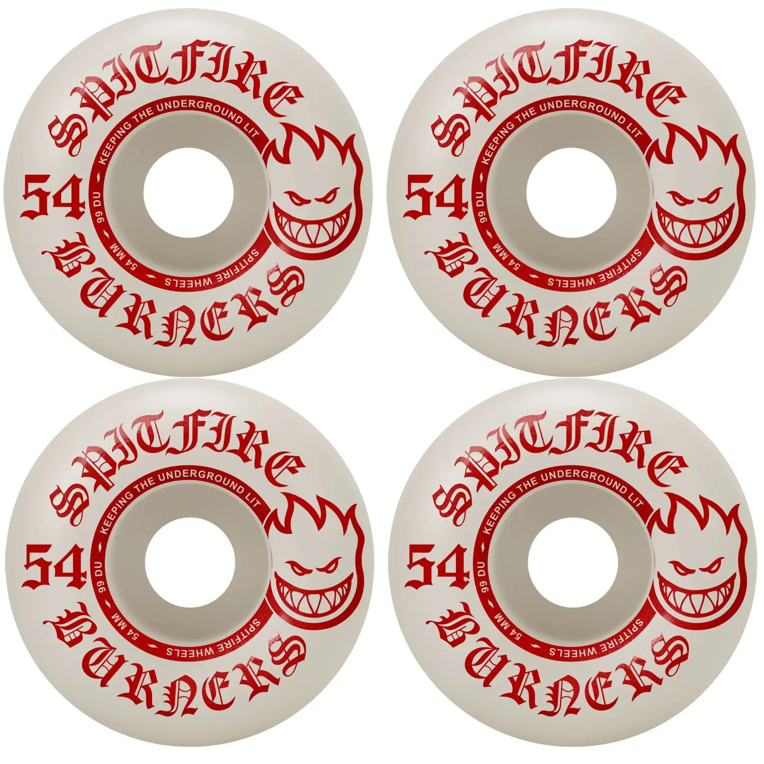 Spitfire Skateboard Wheels Burners 54mm 99A White/Red Spitfire Skateboard Wheels Burners 54mm 99A White/Red