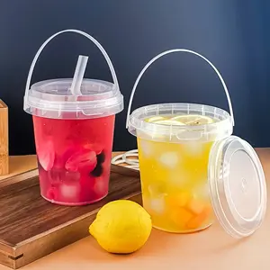 10-Pack 33.81 Oz Large Plastic Cups with Lids and Straws-Reusable, Drink Cup-Free, Suitable for Cold Drinks, Fruits, Ice Buckets-Ideal for Parties, Festivals and Daily Use
