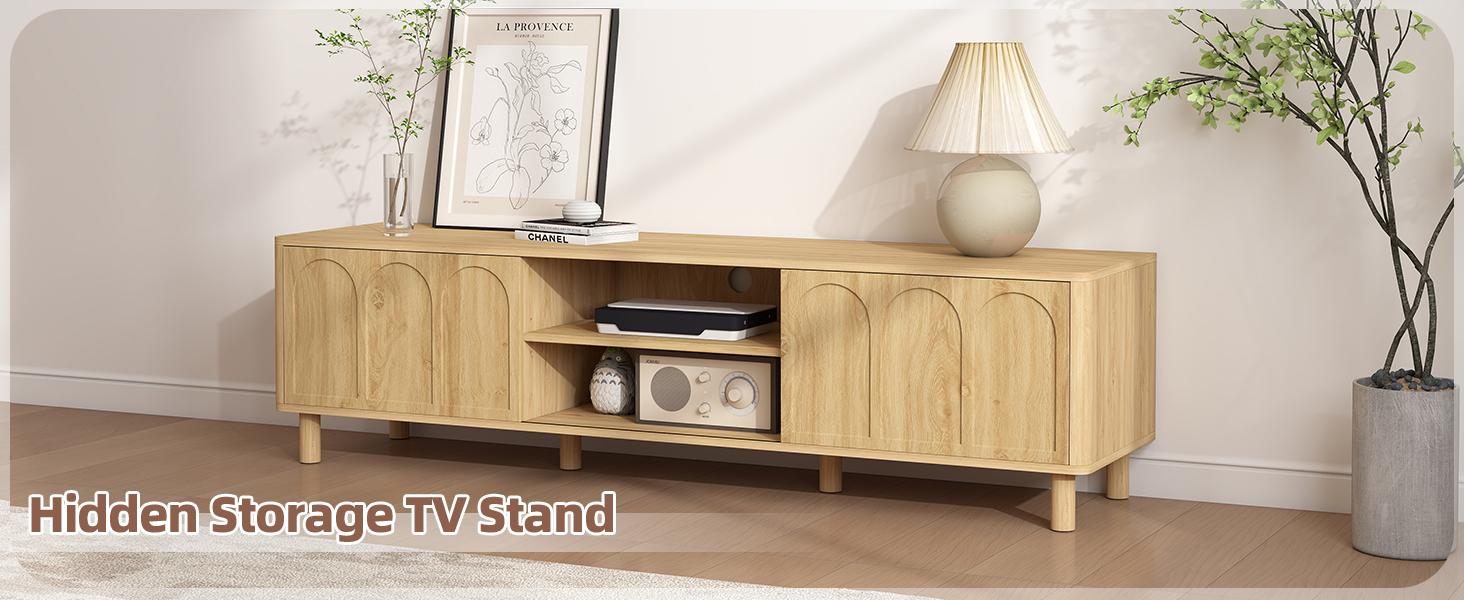 Giratree TV Stand for TVs up to 70'', Entertainment Center with Large Storage for Living Room, Media Console with Sliding Doors and Adjustable Shelves, Modern TV Cabinet for Game Consoles and Decor