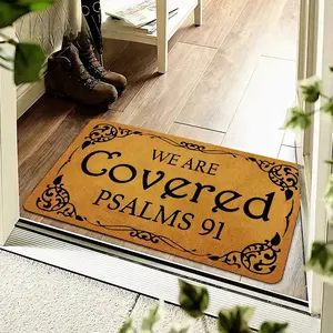 Letter Pattern Door, We Are Covered Psalms 91 Print Non-slip Floor, Decorative Mat for Home, Religious Doormat