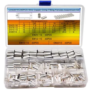 240PCS Copper Wire Ferrule Kit - Non Insulated Crimp Connectors (AWG 4/6/8/10) for Car Amplifier & Audio Installation