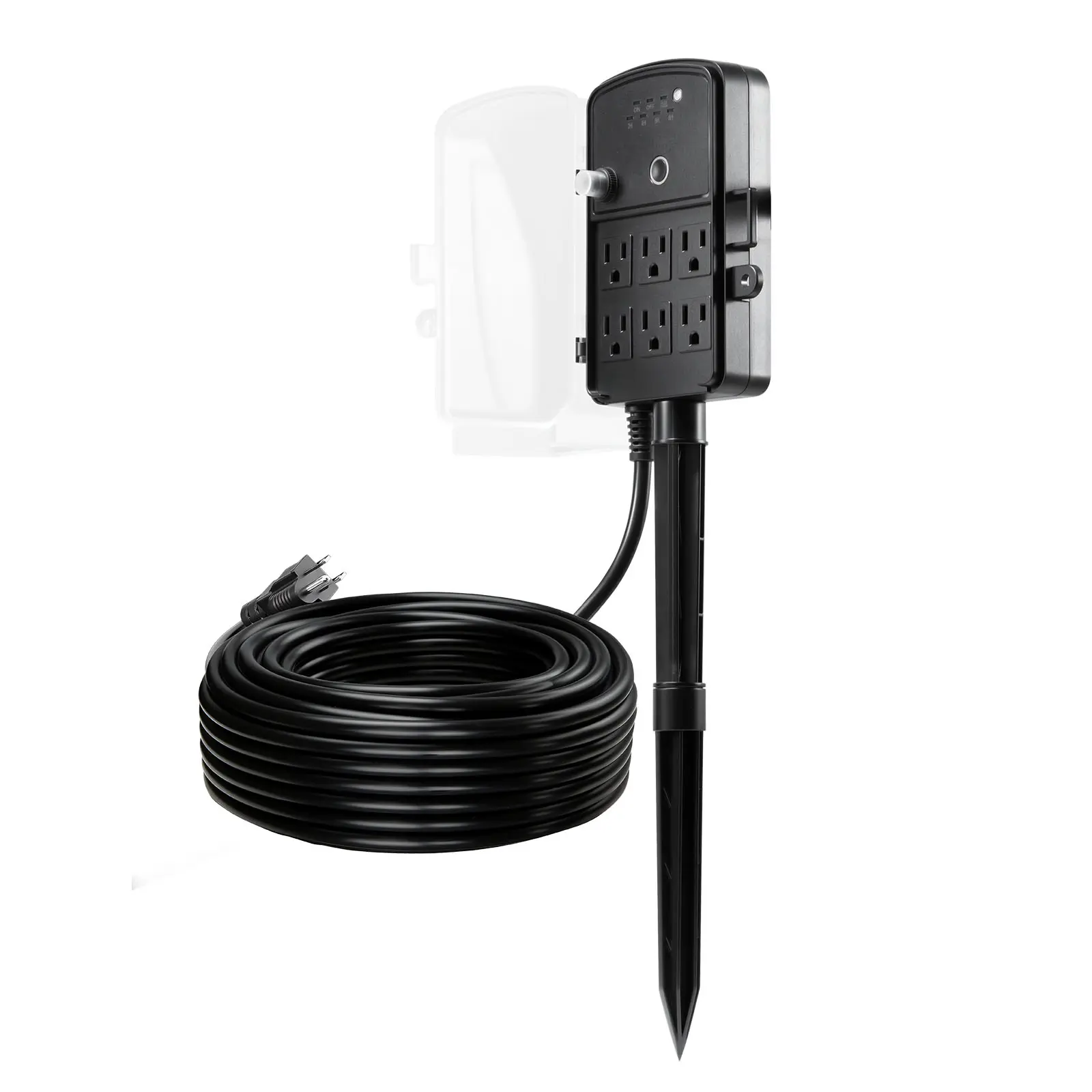 【summerfinds】VEVOR Outdoor Waterproof Power Stake Accessory, 100FT Extension Cord, 6-Outlet Power Strip with Protection Cover, Remote Control Dusk-to-Dawn Timer, 1625W/13A Plug, Father’s Day Gift for Garden, Christmas Lights Devices