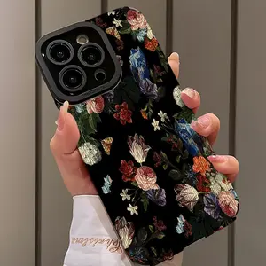 Butterfly Floral Oil Painting Design Shockproof Ultra-Thin Phone Case for iPhone 16/15/14/13/12/11/plus/pro Max, Dust-Proof Gift Idea, Artistic