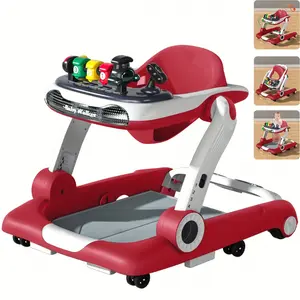 Foldable Compact Baby Activity Center & Push Walker with Removable Interactive Steering Wheel Toy, Developmental Ring, Wheels, plus Folds Flat Red Bedside Bassinet for Babies
