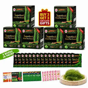 [Buy 3 Get 3 Gifts Free] 3 BOXES Longevity Dehydrated Sea Grapes - COMBO 3 BOXES 18 Packs Green Caviar Umibudo Latok Seaweed Organic Premium Quality Crunchy Flavor Superfood From The Ocean
