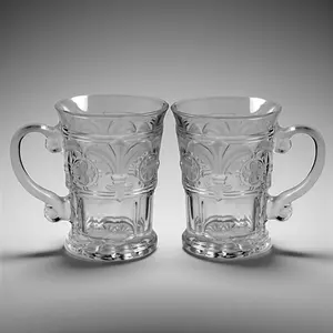 Crystal Clear Fleur de Lis Glass Mugs | Set of 4 | 4.75” Tall | Excellent Condition