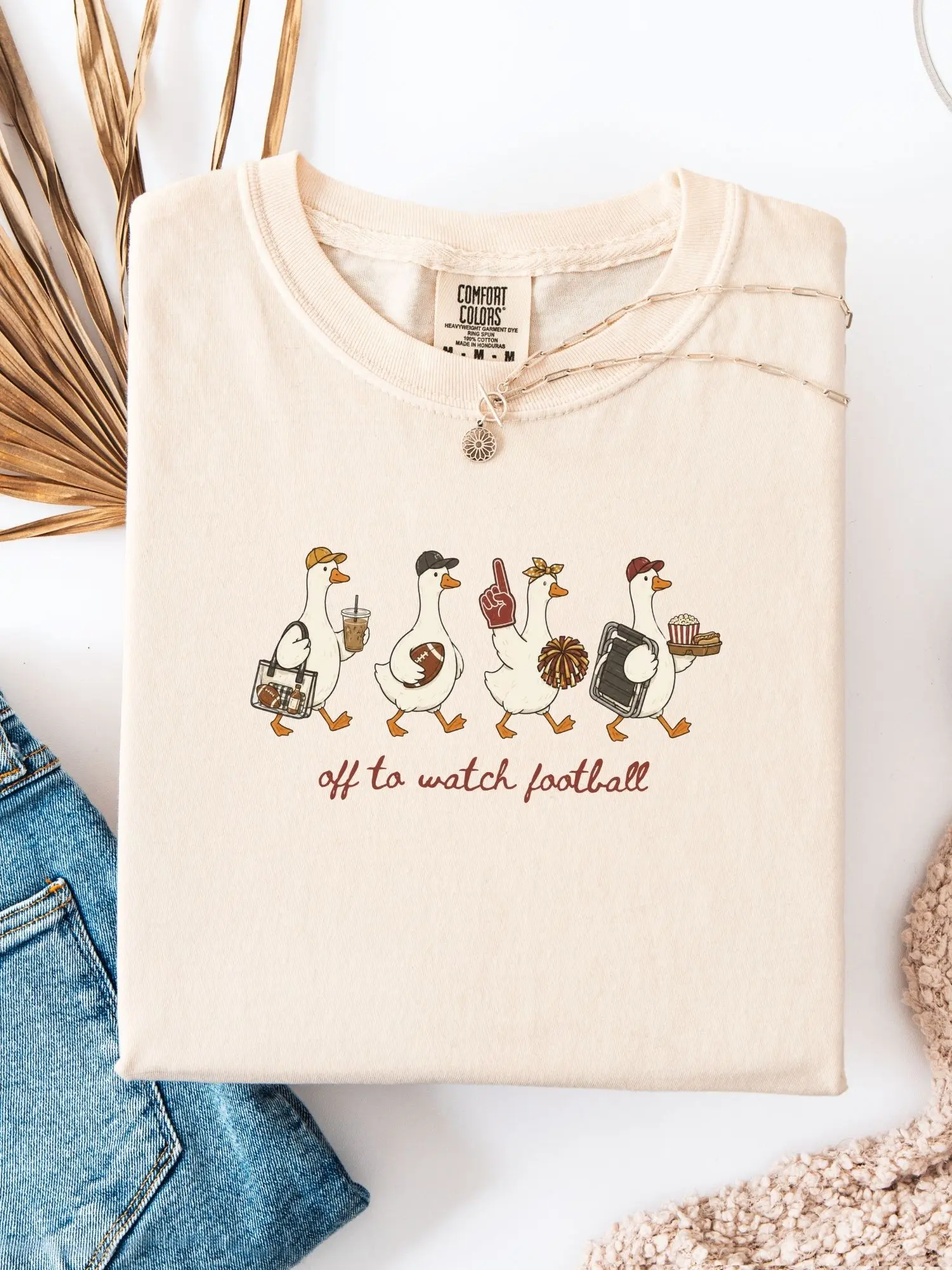 Women’s Cotton Crew Neck Short Sleeve Relaxed Fit Graphic Tee Off To Watch Football Funny Silly Goose Shirt Cute Football Girl Game Day Tailgate Tee Football Season Mom Outfit Casual Sports Shirt