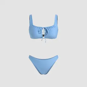 Cider Square Neck Cut Out Drawstring Bracelet Cheeky Bikini Set