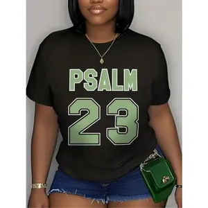 Women's Psalm 23 Jersey Premium T-Shirt - Casual short sleeve crew neck t-shirt with bold green lettering, soft and breathable fabric, perfect for holiday parties and gift giving
