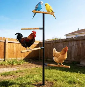 Large Chicken Roosting Bars, Wooden 4-Branch Perch & Outdoor Bird Playground Toy,Chicken Perch for Coop & Backyard,50" H x 16.5" R, 4-Prong Metal Ground Plug,for Small Poultry, Bird & Parrots