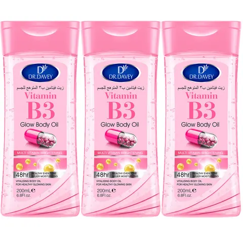 3pcs 200ml DR.DAVEY Vitamin B3 Glow Body Oil, Body Oil Moisturizer, suitable for all seasons, moisturizing skin, large volume, Body Oil Set, travel portable for Body, Face, Hand, Moisturizing Body Oils