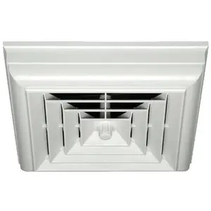 212 MAIN Havaco Quick Connect HT-CCG6B-S1D White Square Capital Crown Ceiling Diffuser, 6 in. Boot, Rotary Damper, Airflow Control, Quick Install, Square Molding, Paintable Surface