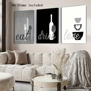 3pcs Kitchen Wall Art, Modern Canvas Prints, Unframed Art Print, Eat Drink Love Design, Home Bedroom Living Room Decor