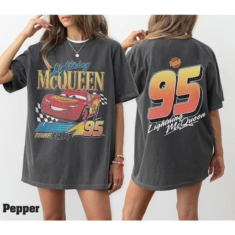 Comfort colors Two-sided Vintage Lightning Mcqueen T-Shirt, Radiator Springs Tee, Rusteze cars Shirt, Cars Characters Tee, WDW Family Vacation Shirts