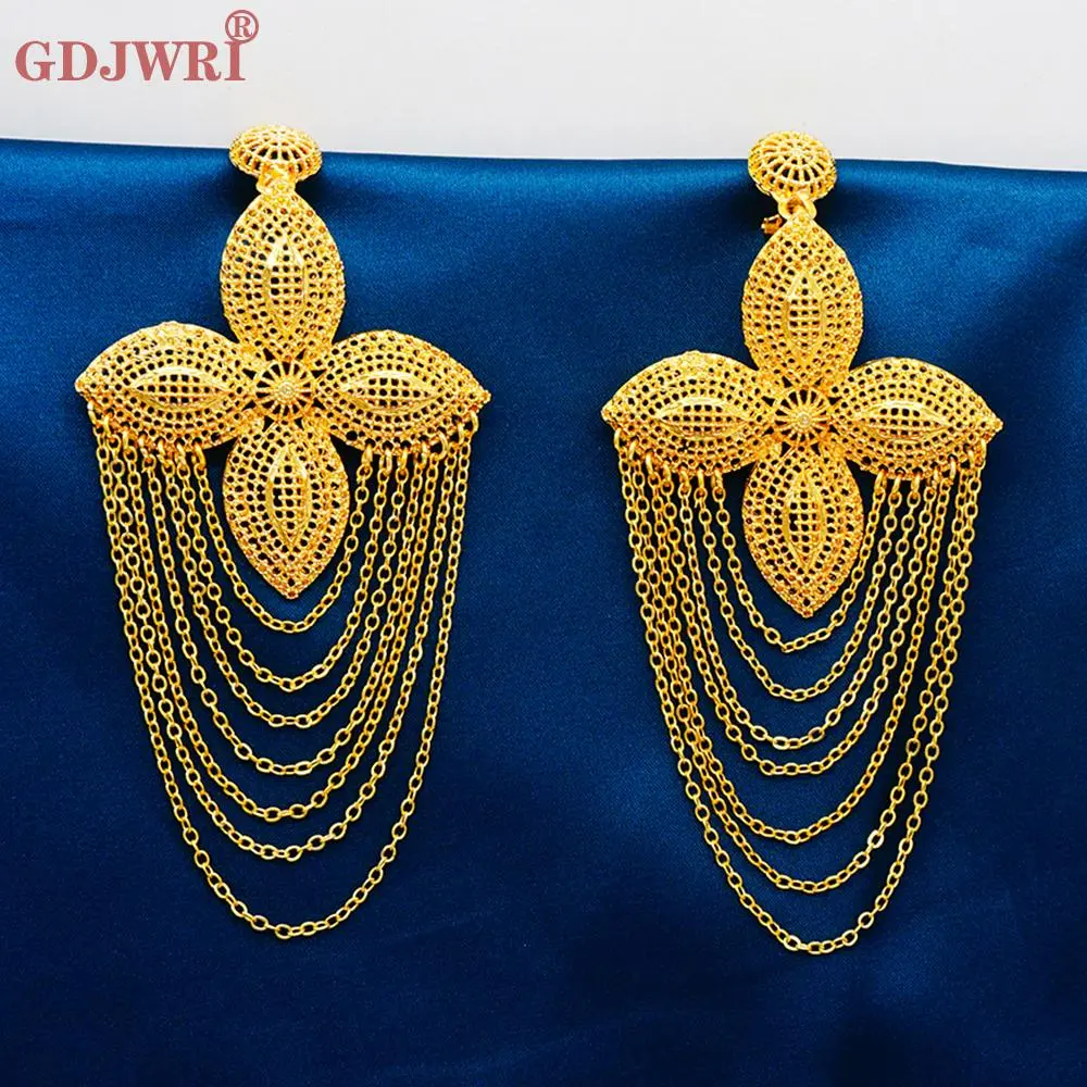 Gold Color Tassel Drop Earrings, African Bridal Copper Jewelry for Nigerian Weddings and Party Gifts, African Earrings, Bridal Series Earrings
