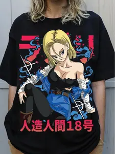 Vintage Android 18 Graphic Tee, Dragon Ball Anime Shirt, Unisex Casual Wear