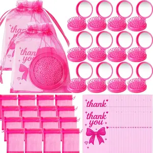 Mother Day Gift 24 Sets Employee Appreciation Gifts for Women with Folding Travel Mirror Hair Brush Organza Bags Cards Mini Round Mirror Pocket Brush for Female Staff Women's Day Mother's Day