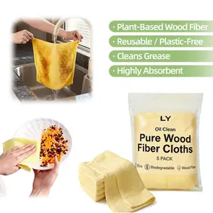 LY Plant-Based Cleaning Cloths– 5-Pack - Super Absorbent, No Detergent Needed, Eco-Friendly & Biodegradable Wood Fiber Cloths, Reusable, Cleans Grease & Spills, Perfect for Kitchen, Countertops, Dishes, and More