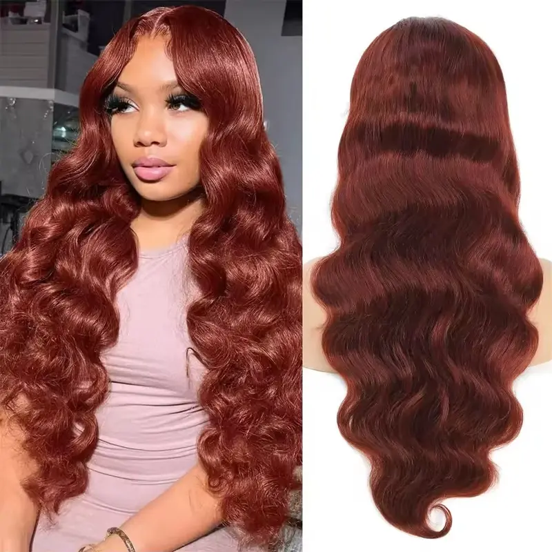 Reddish Brown Body Wave 13x6 HD Transparent Lace Front Wigs For Women Pre Plucked #33 Colored Straight Human Hair Wigs 180% Density