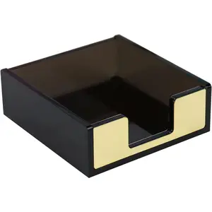 Acrylic Black and Gold Sticky Note Holder 3.7"¡Á3.7 Sticky Note Dispenser for Desk Cute Memo Notepad Holder for Office Supplies