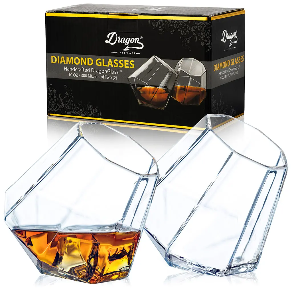 Dragon Glassware 10 oz Diamond Glasses Drinkware Set Whisky