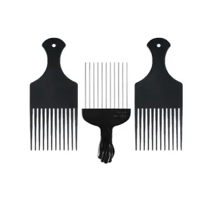 3 Pack Plastic & Metal Hair Pick Comb Set for Curly & Afro Hair – Detangling & Styling for Men & Women – Includes 2 Plastic Picks and 1 Stainless Steel Metal Pick