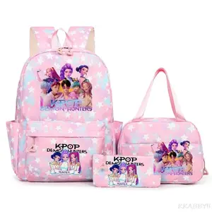 Fashion KPop Demon Hunters Printed Student Girl Schoolbag Colorful Backpack with Lunch Bag Children Teenager School Bookbag