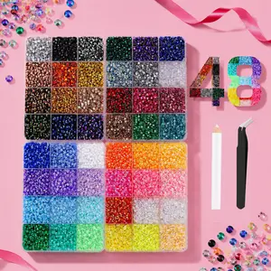 36000Pcs in 48 Colors Flatback Rhinestones for Bedazzling and Creative Art, 3mm Resin Gems with tools, Perfect for Nail Art, Crafting, Garment, Fabric Decor