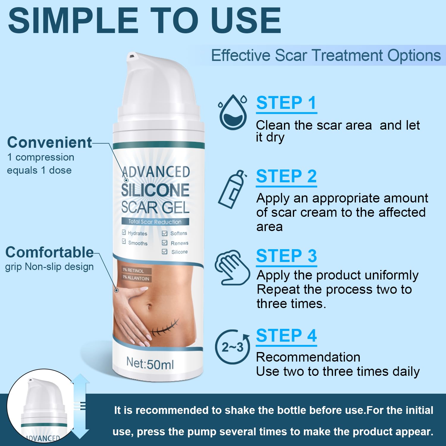 Advanced Scar Gel, Silicone Scar Gel, Treats Old and New Scars, Reduces the Appearance of Scars from, Body, Face, Stretch Marks, Surgical Scar, Keloids, Acne, Burns and More, 50g (1.7 Oz) Advanced Scar Gel, Silicone Scar Gel, Treats Old and New Scars, Reduces the Appearance of Scars from, Body, Face, Stretch Marks, Surgical Scar, Keloids, Acne, Burns and More, 50g (1.7 Oz)