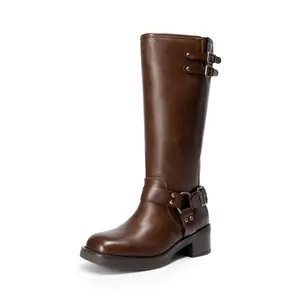 DREAM PAIRS Women's Knee High Boots Combat Boots Goth Boot Lace Up Adjustable Buckles Chunky Low Heel Fall Booties with Side Zipper to Put on and off