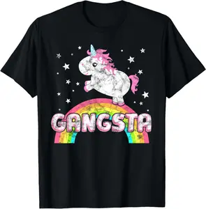 100%cotton Funny Ironic Cool Unicorn Gangsta Rap Music Festival T-Shirt T-Shirt