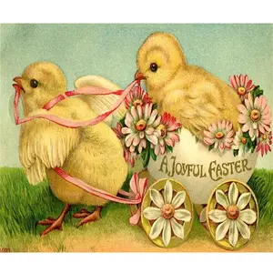 1PC  Diamond Painting Vintage Easter Chicks Diamond Painting Kit, DIY Full Drill Rhinestone Art, Retro Egg Cart Design for Home Wall Decor, Easter Themed Craft Gift